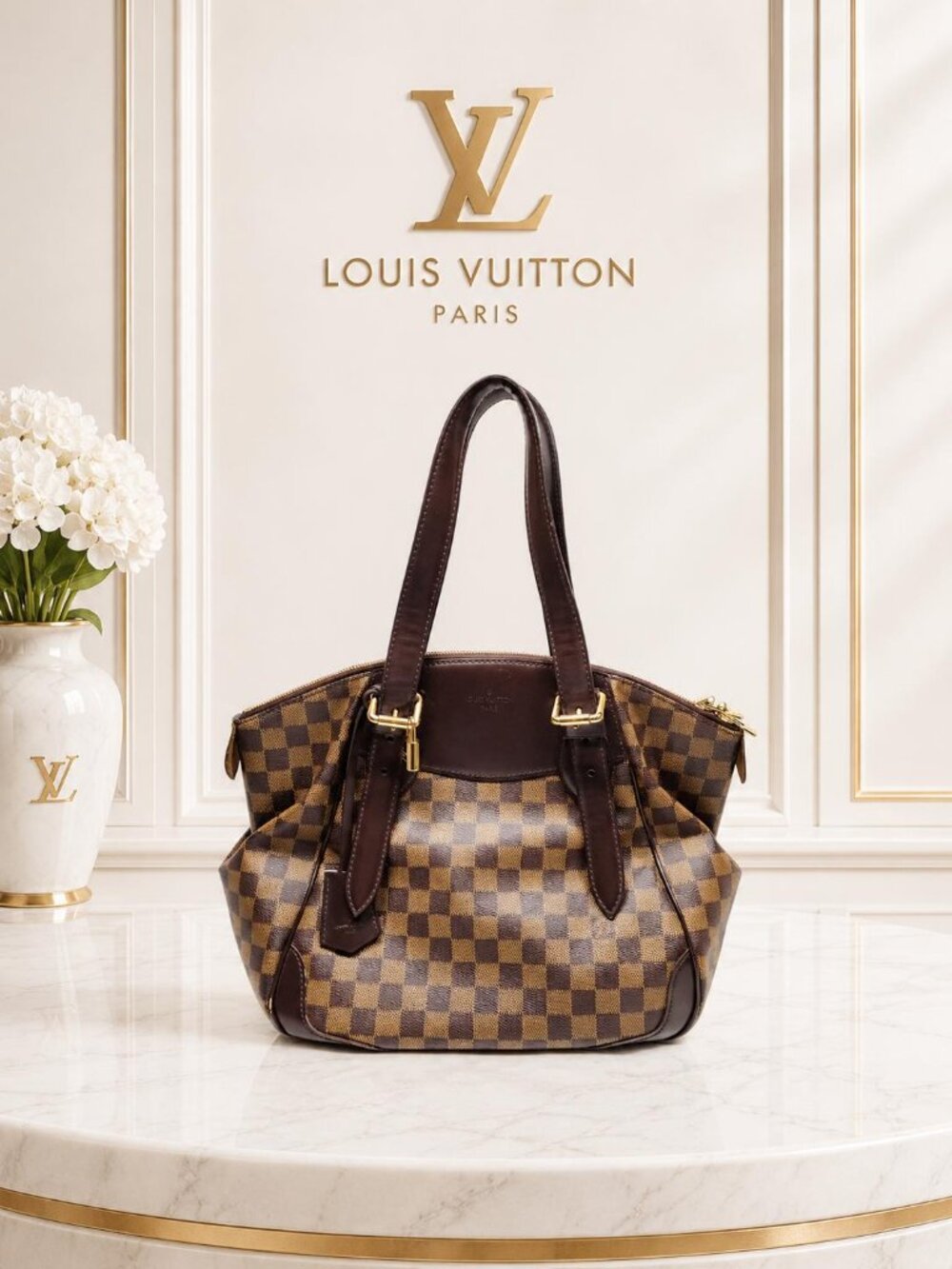 Authentic Louis Vuitton Verona MM Damier Ebene Canvas Brown Shoulder Tote Bag